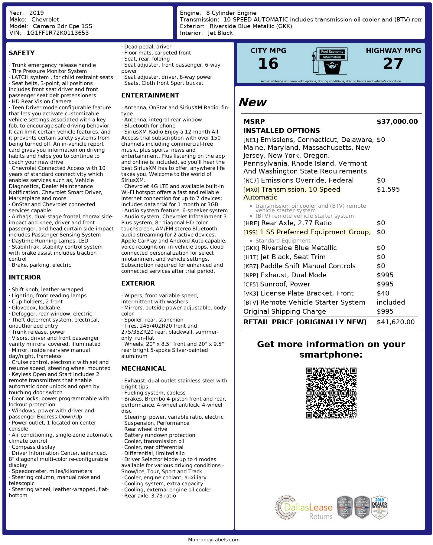 Used 2019 Chevrolet Camaro SS RWD image 3