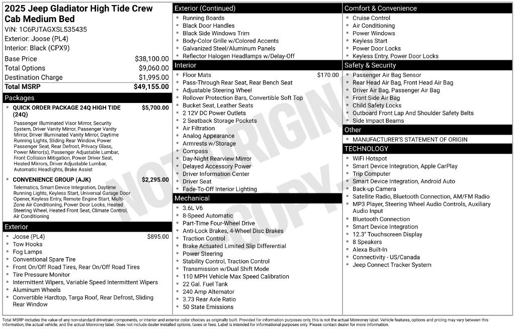 Certified 2025 Jeep Gladiator Overland AWD/4WD image 49