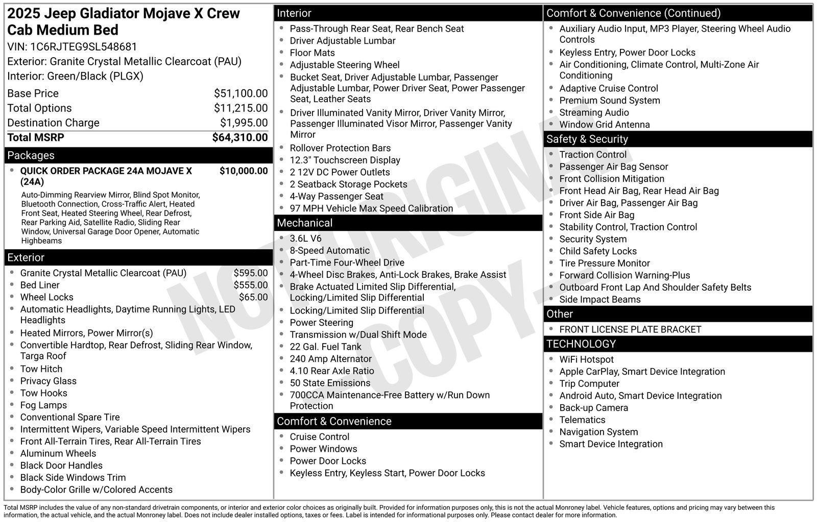 New 2025 Jeep Gladiator Mojave AWD/4WD image 4