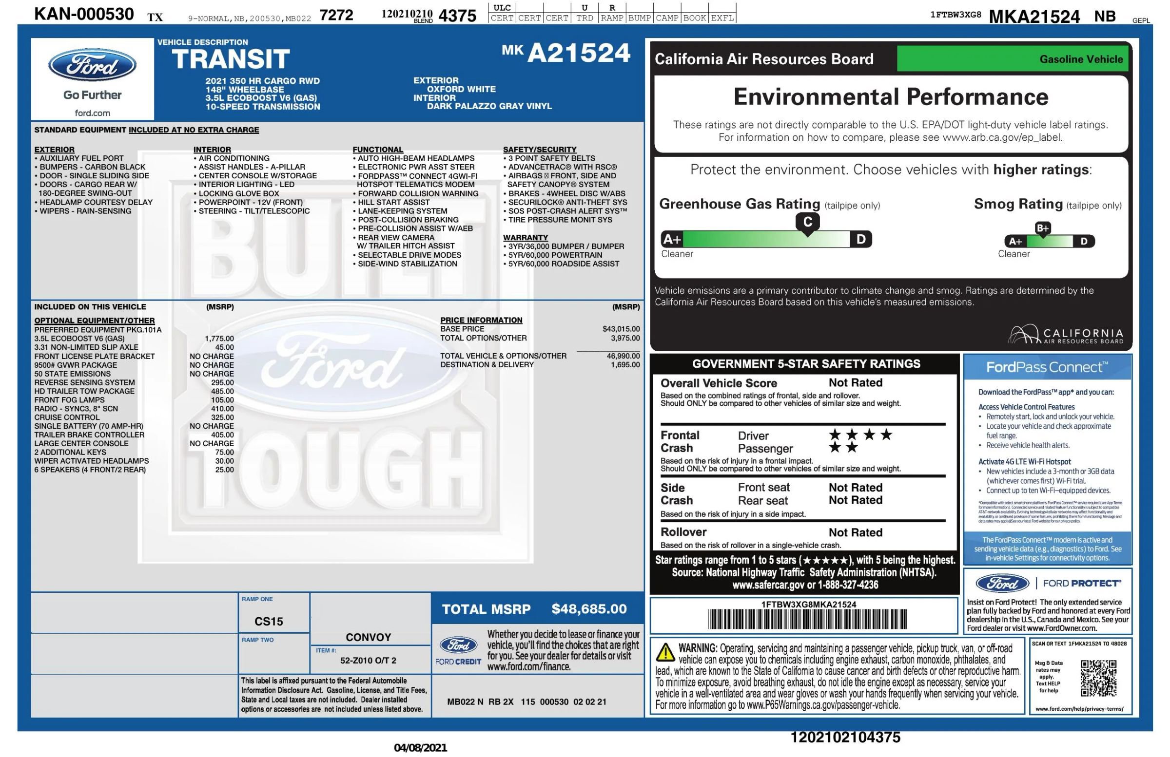 Used 2021 Ford Transit 350 148 High Roof Extended RWD image 3