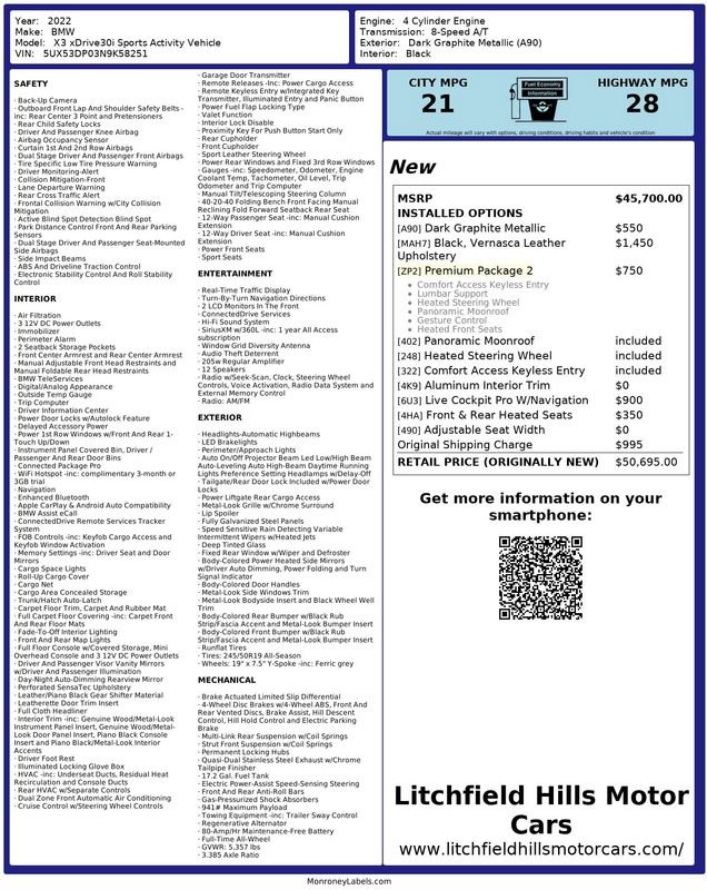 Used 2022 BMW X3 xDrive30i w/ Premium Package 2 image 2