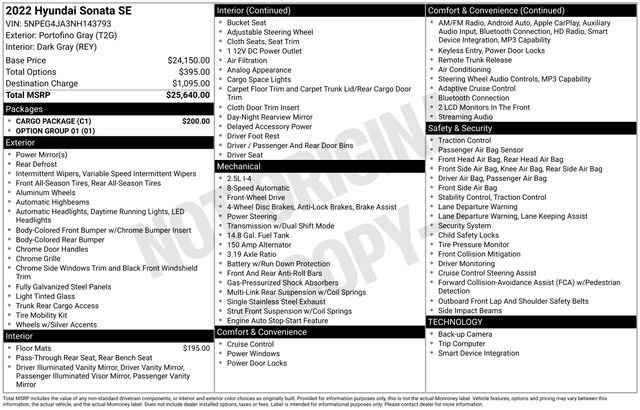 Certified 2022 Hyundai Sonata SE w/ Cargo Package image 26