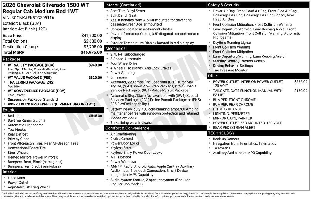 New 2026 Chevrolet Silverado 1500 W/T w/ WT Safety Package AWD/4WD image 26