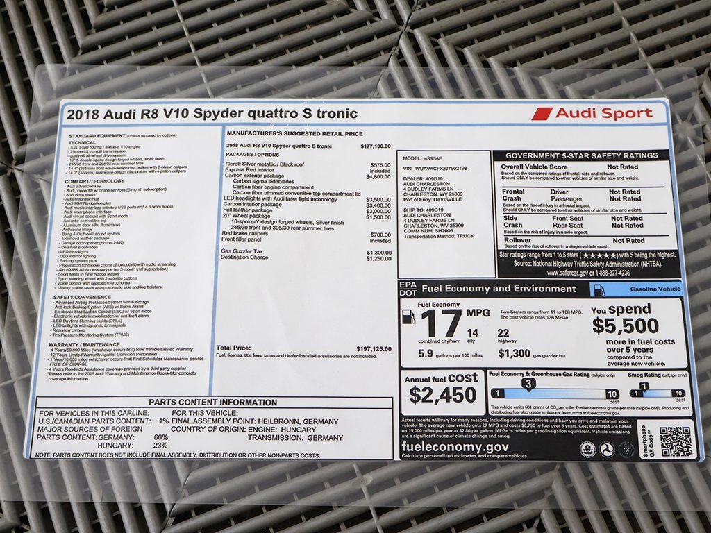 Used 2018 Audi R8 V10 w/ Carbon Exterior Package image 50