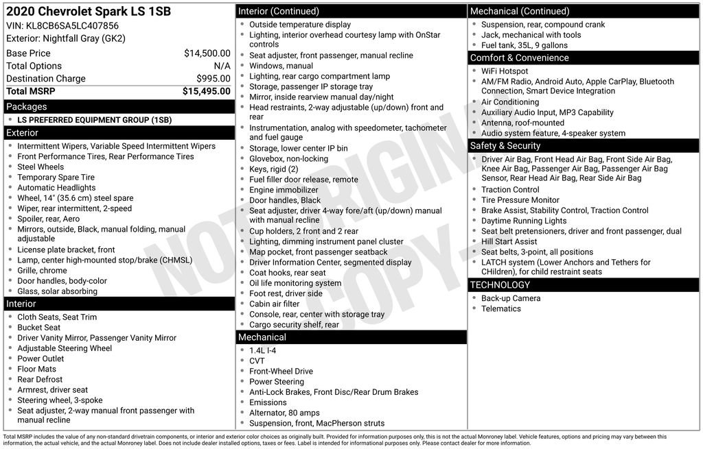 Used 2020 Chevrolet Spark LS image 2