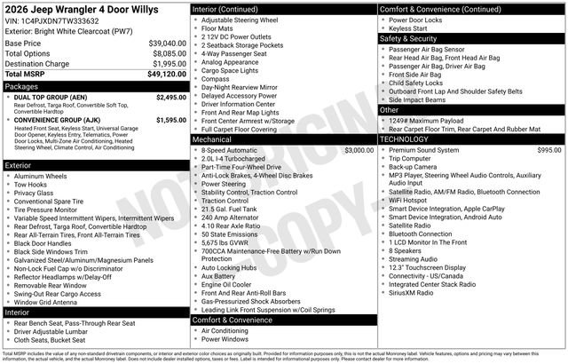 New 2026 Jeep Wrangler Unlimited Sport w/ Dual Top Group AWD/4WD image 32