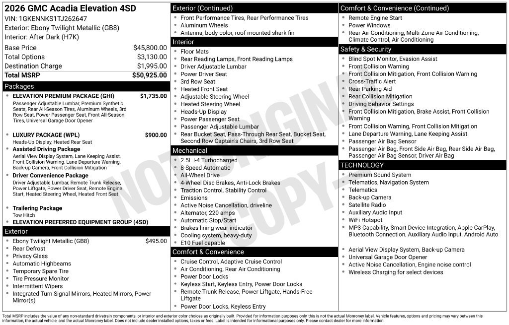 Used 2026 GMC Acadia Elevation w/ Elevation Premium Package AWD/4WD image 4