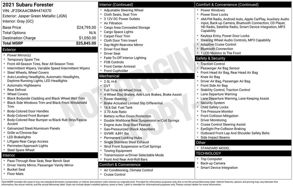 Certified 2021 Subaru Forester AWD/4WD image 34