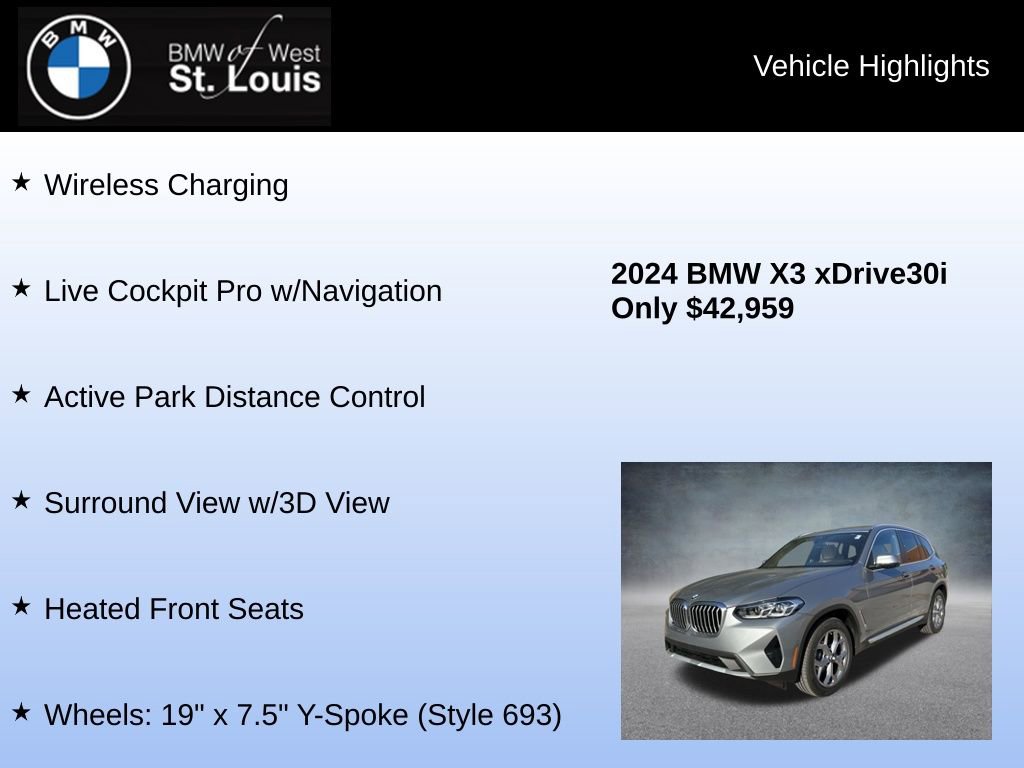 Used 2024 BMW X3 xDrive30i w/ Premium Package w/ZPA image 24