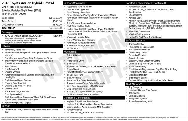 Used 2016 Toyota Avalon Limited w/ Toyota Safety Sense Package FWD image 12