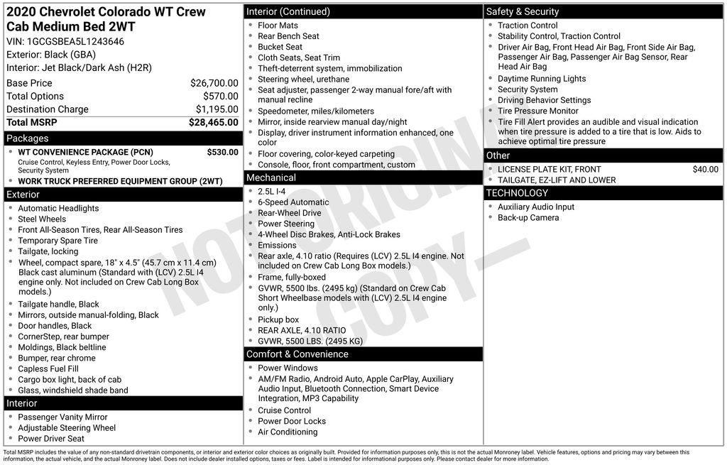 Used 2020 Chevrolet Colorado W/T w/ WT Convenience Package image 33