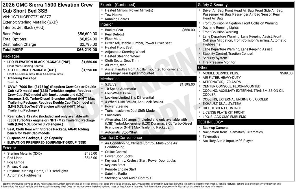 New 2026 GMC Sierra 1500 Elevation w/ LPO, Elevation Black Package AWD/4WD image 10