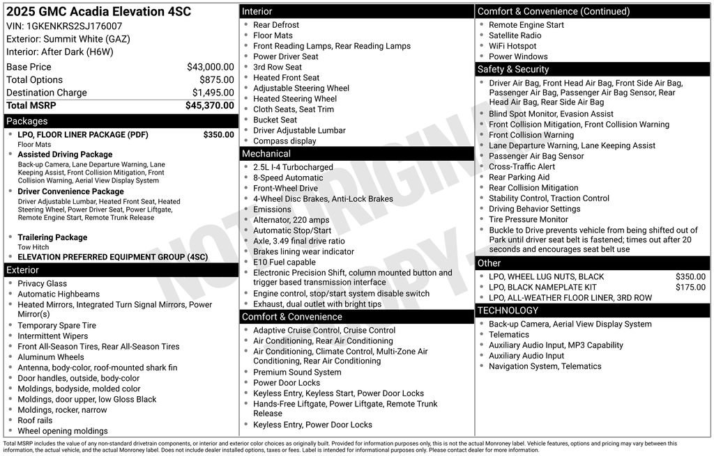 Used 2025 GMC Acadia Elevation w/ LPO, Floor Liner Package FWD image 31