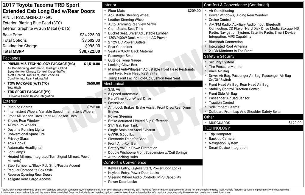 Used 2017 Toyota Tacoma TRD Sport w/ Premium & Technology Package image 2