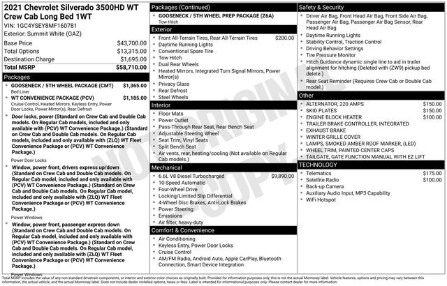 Used 2021 Chevrolet Silverado 3500 W/T w/ Gooseneck/5TH Wheel Package image 15