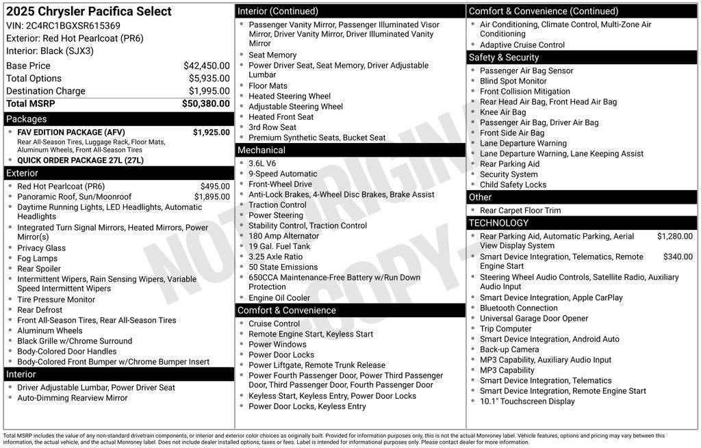 Used 2025 Chrysler Pacifica Select w/ Fav Edition Package FWD image 3