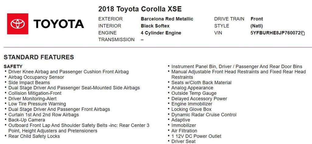 Used 2018 Toyota Corolla XSE FWD image 18