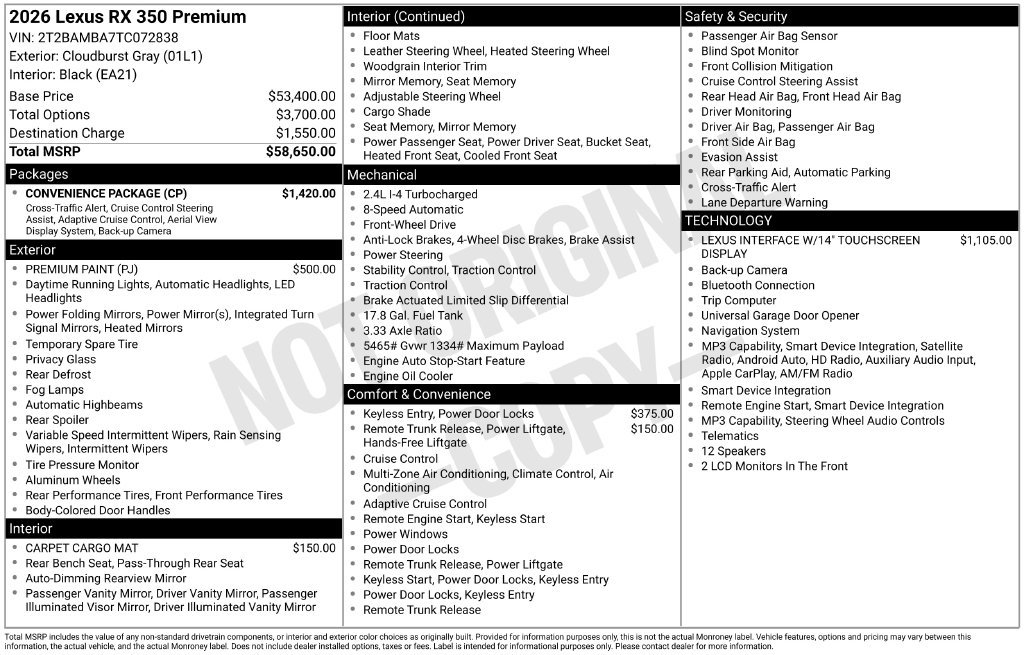 Used 2026 Lexus RX 350 Premium w/ Convenience Package FWD image 32