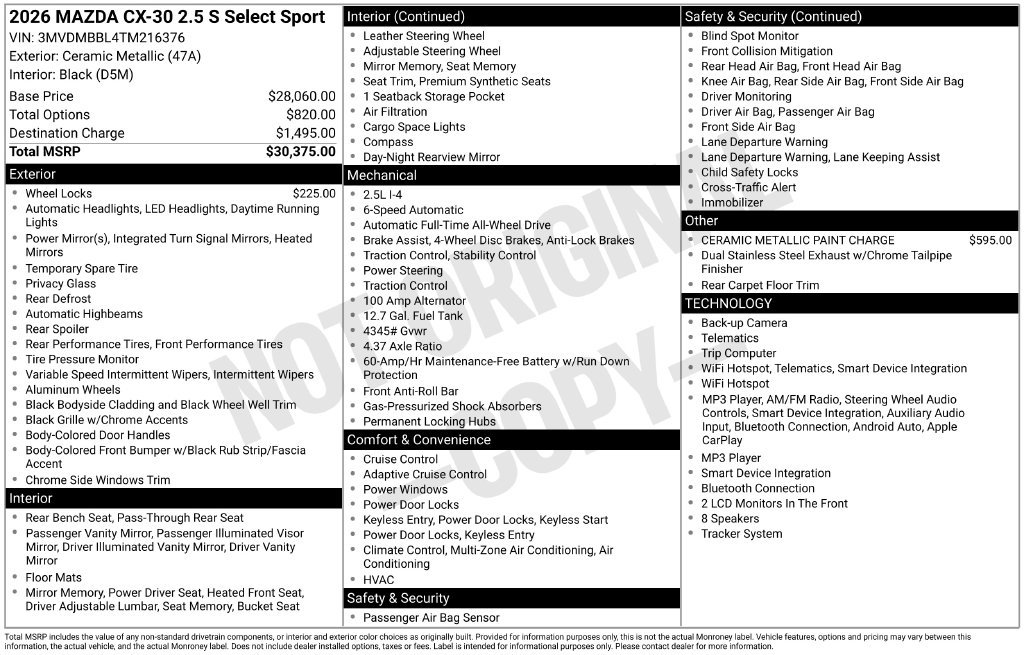 New 2026 MAZDA CX-30 AWD 2.5 S w/ Select Sport Pkg image 3