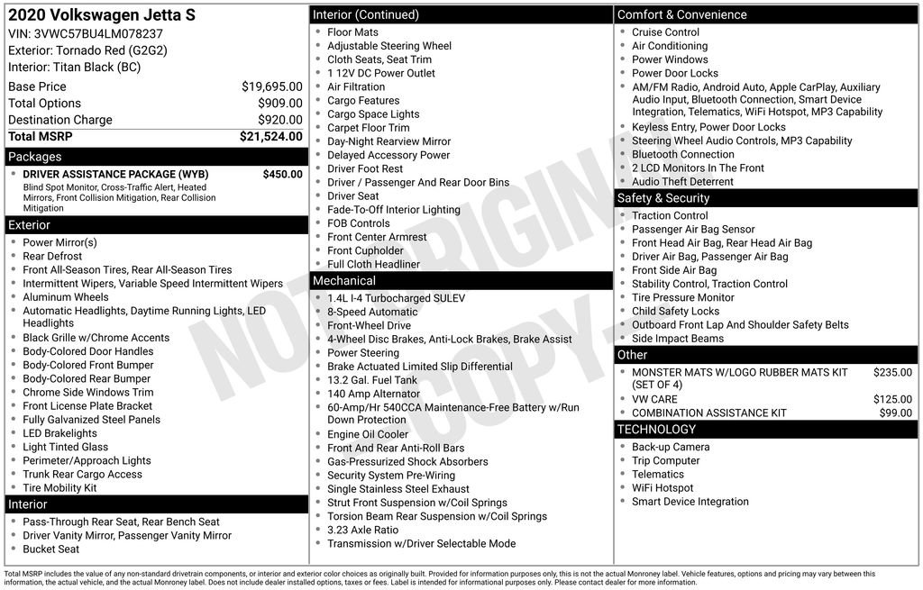 Used 2020 Volkswagen Jetta S w/ Driver Assistance Package FWD image 9