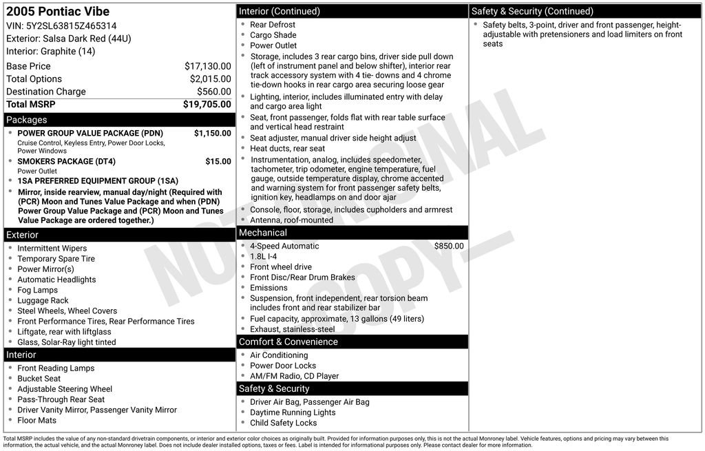Used 2005 Pontiac Vibe w/ Power Group Value Package FWD image 34
