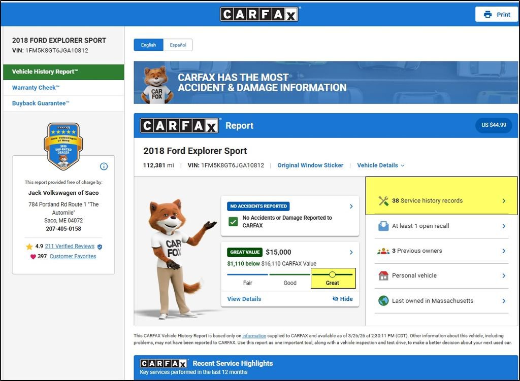 Used 2018 Ford Explorer Sport w/ Equipment Group 401A AWD/4WD image 12