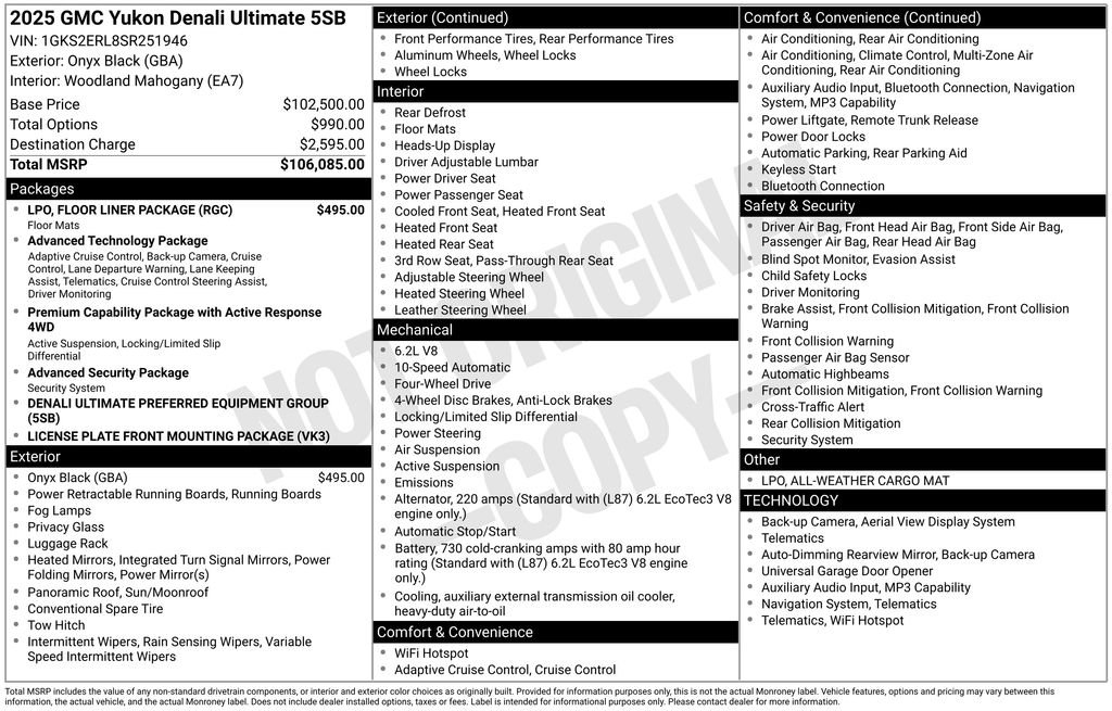 Used 2025 GMC Yukon Denali Ultimate w/ LPO, Floor Liner Package image 2