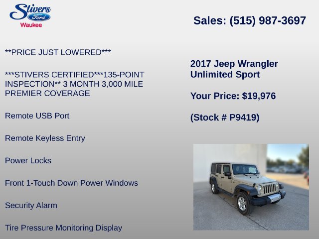 Used 2017 Jeep Wrangler Unlimited Sport w/ Quick Order Package 24S AWD/4WD image 22