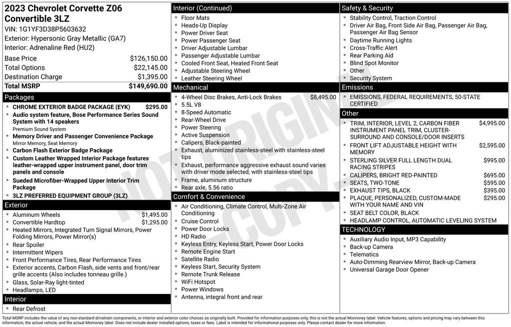 Used 2023 Chevrolet Corvette Z06 w/ Chrome Exterior Badge Package image 26