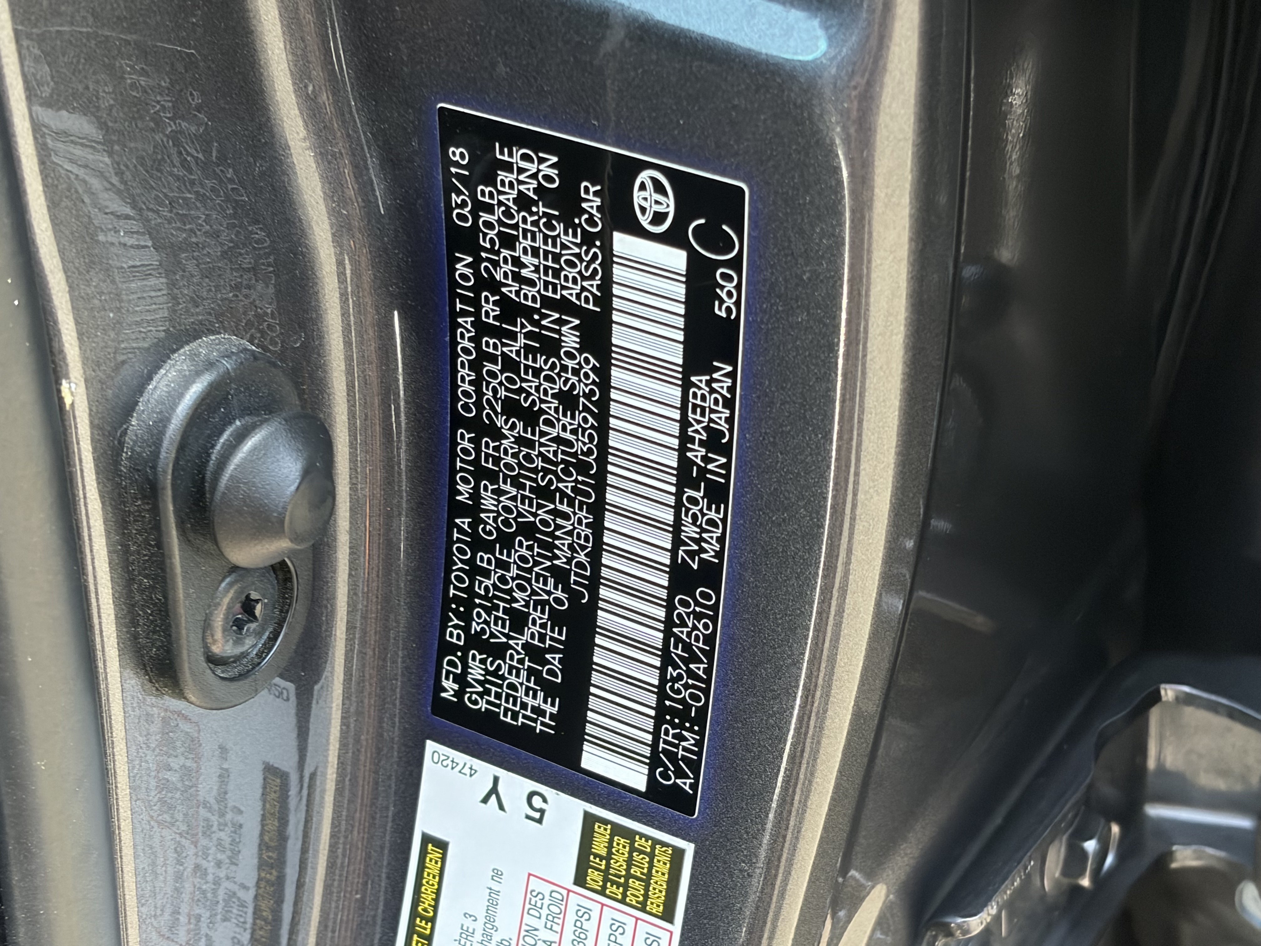 Certified 2018 Toyota Prius Two w/ Prius Two Safety Plus Package FWD image 30