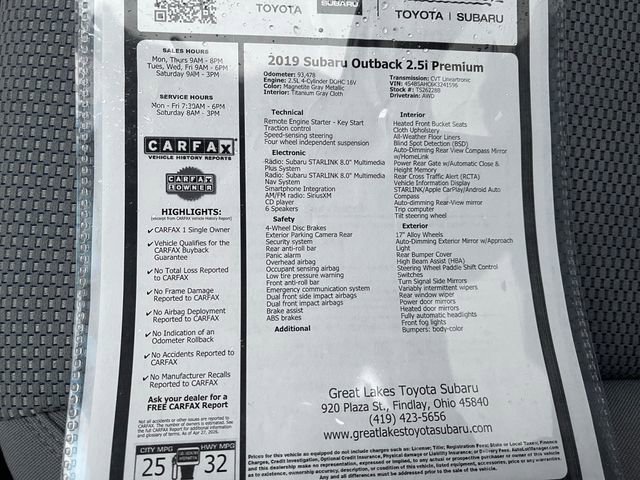 Used 2019 Subaru Outback 2.5i Premium AWD/4WD image 27