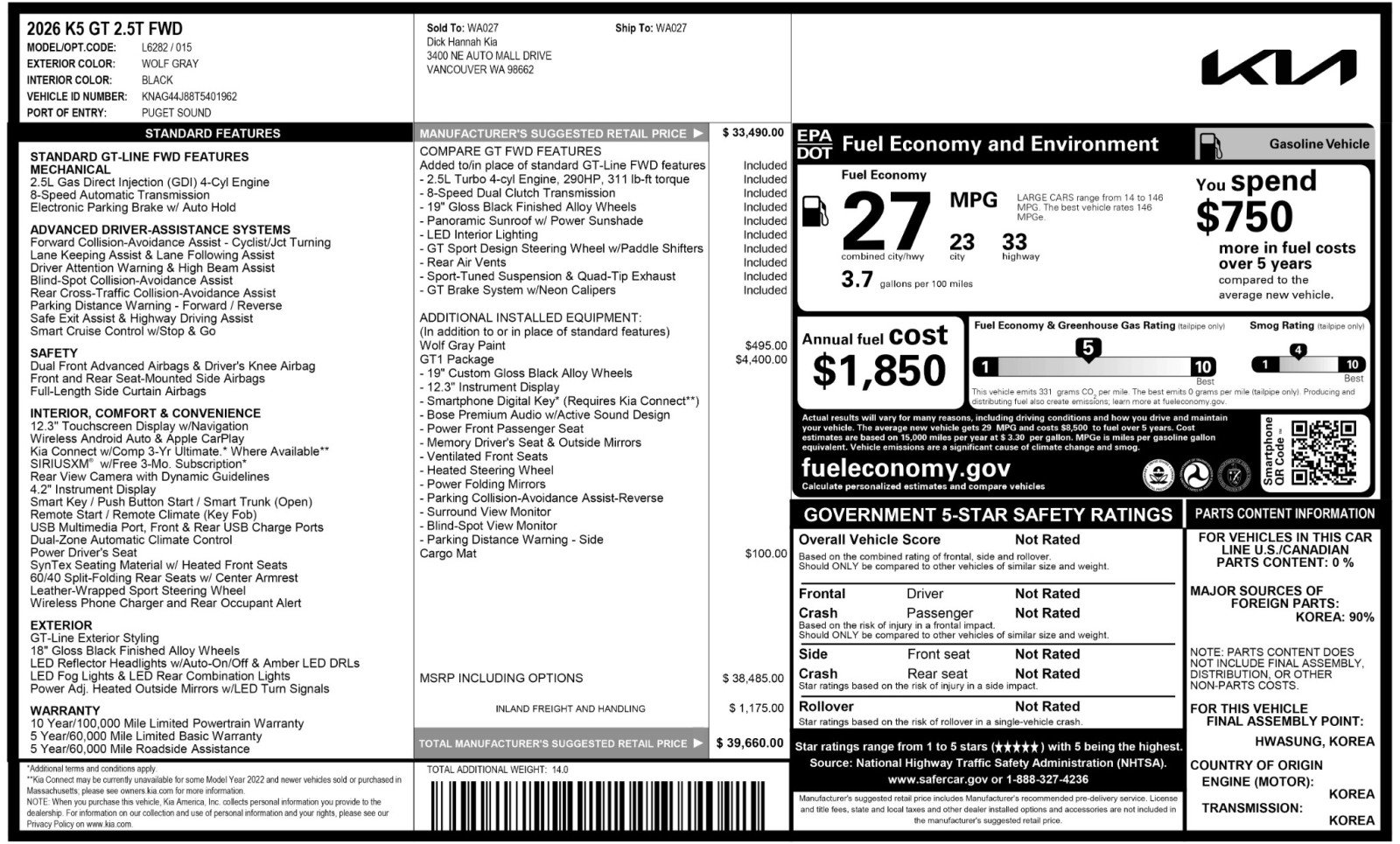 Used 2026 Kia K5 GT w/ GT1 Package FWD image 58
