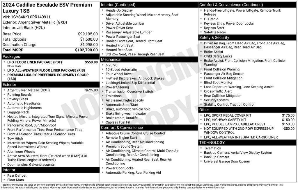 Used 2024 Cadillac Escalade ESV Premium Luxury w/ LPO, Floor Liner Package image 47