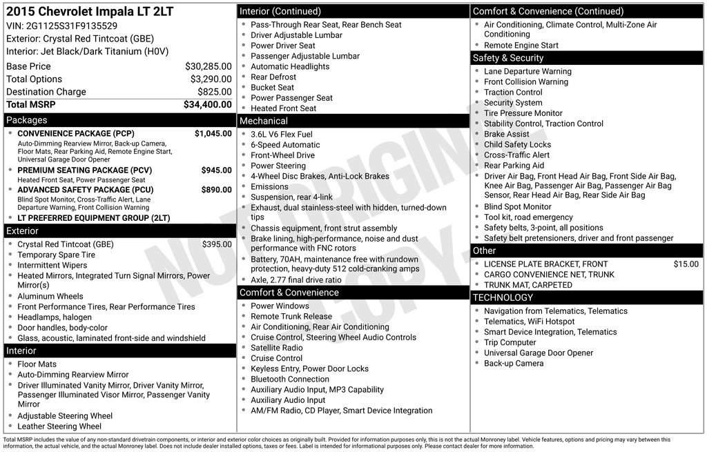 Used 2015 Chevrolet Impala LT w/ Convenience Package FWD image 2