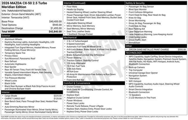 New 2026 MAZDA CX-50 Meridian Edition AWD/4WD image 40