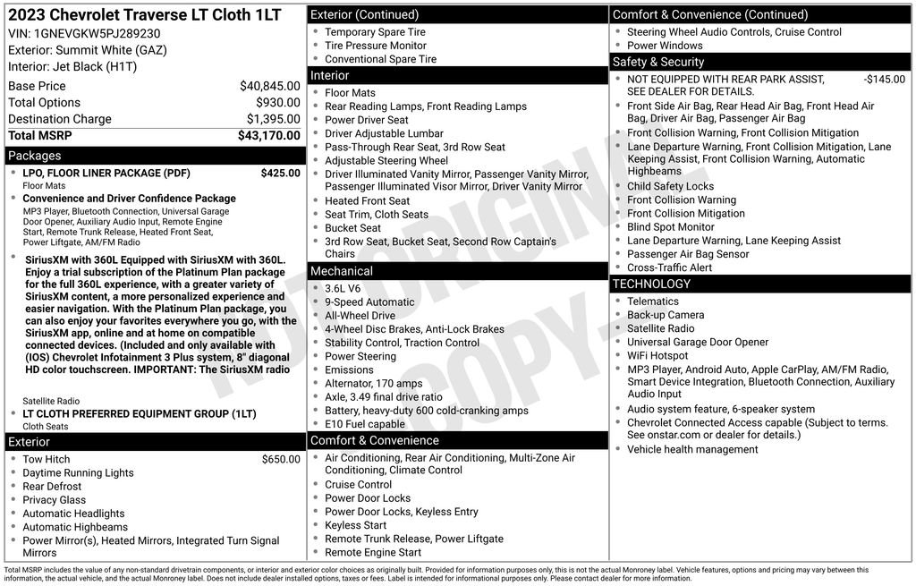 Used 2023 Chevrolet Traverse LT w/ LPO, Floor Liner Package AWD/4WD image 11