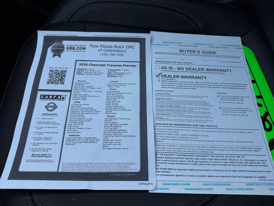 Used 2020 Chevrolet Traverse Premier w/ LPO, Floor Liner Package image 37