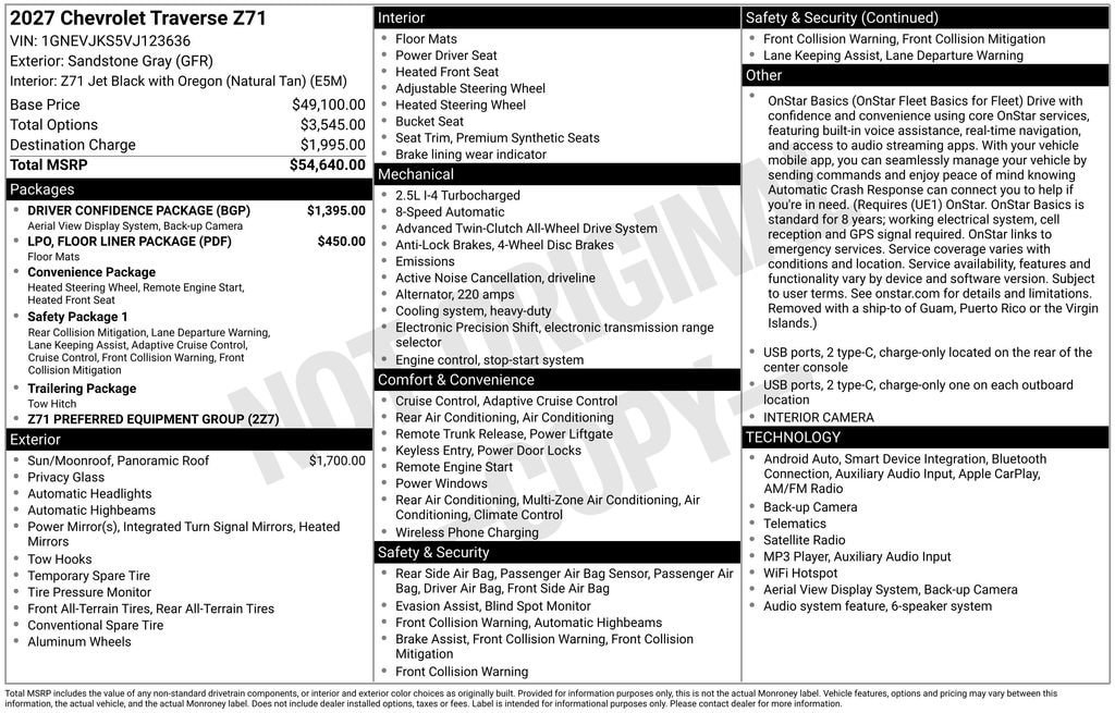 New 2027 Chevrolet Traverse Z71 w/ Driver Confidence Package AWD/4WD image 4