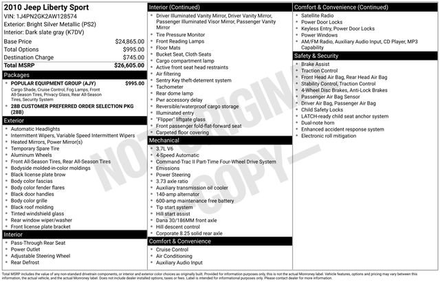 Used 2010 Jeep Liberty Sport w/ Popular Equipment Group AWD/4WD image 7