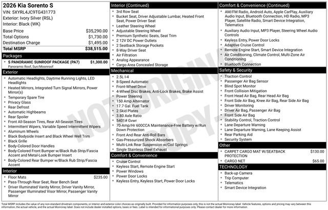 New 2026 Kia Sorento S w/ S Panoramic Sunroof Package image 5