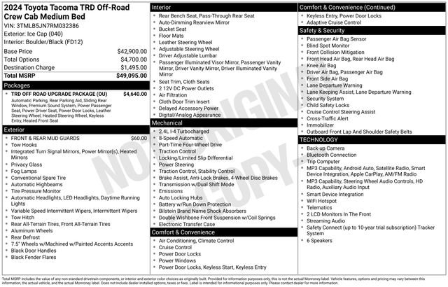 Used 2024 Toyota Tacoma TRD Off-Road w/ TRD Off Road Upgrade Package AWD/4WD image 34