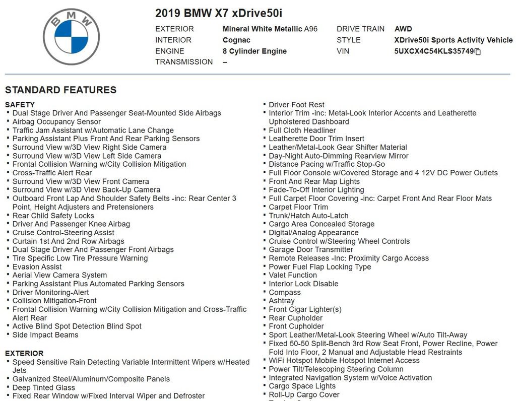 Used 2019 BMW X7 xDrive50i w/ M Sport Package AWD/4WD image 18
