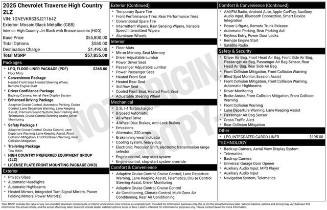 Used 2025 Chevrolet Traverse High Country w/ LPO, Floor Liner Package image 42