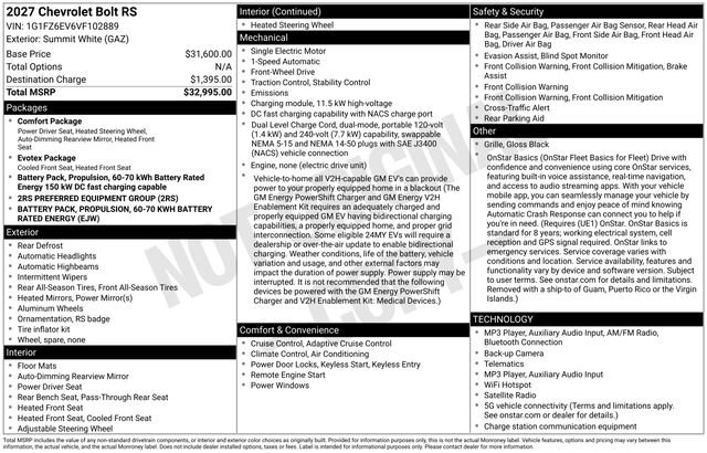 New 2027 Chevrolet Bolt RS FWD image 39