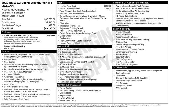 Used 2022 BMW X3 xDrive30i w/ Convenience Package image 47