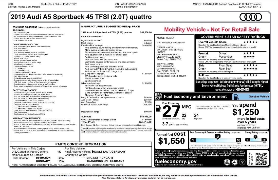 Used 2019 Audi A5 2.0T Premium Plus w/ Premium Plus AWD/4WD image 5