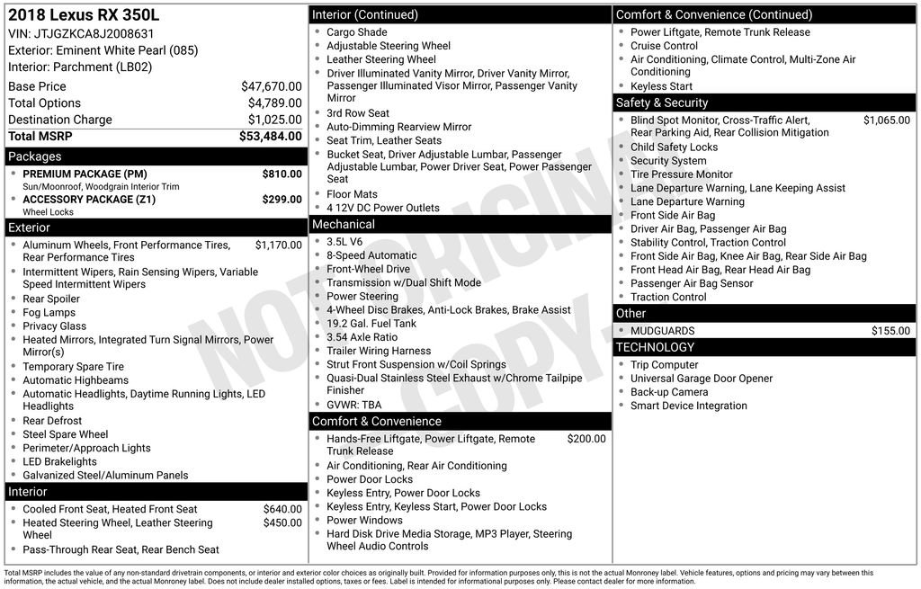 Used 2018 Lexus RX 350L FWD w/ Premium Package image 8