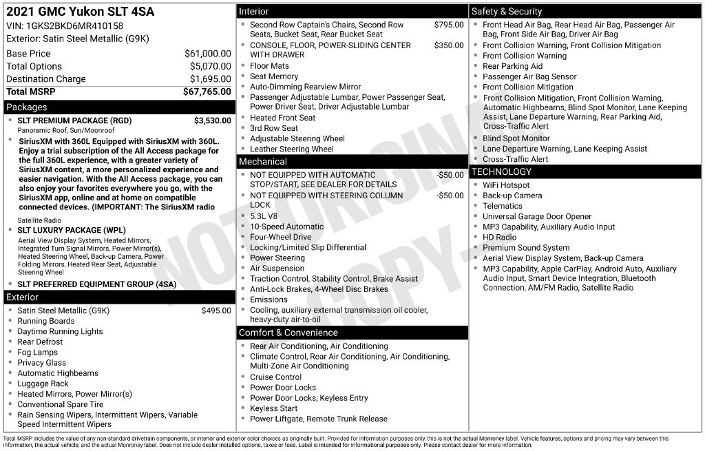 Used 2021 GMC Yukon SLT w/ SLT Premium Package AWD/4WD image 3