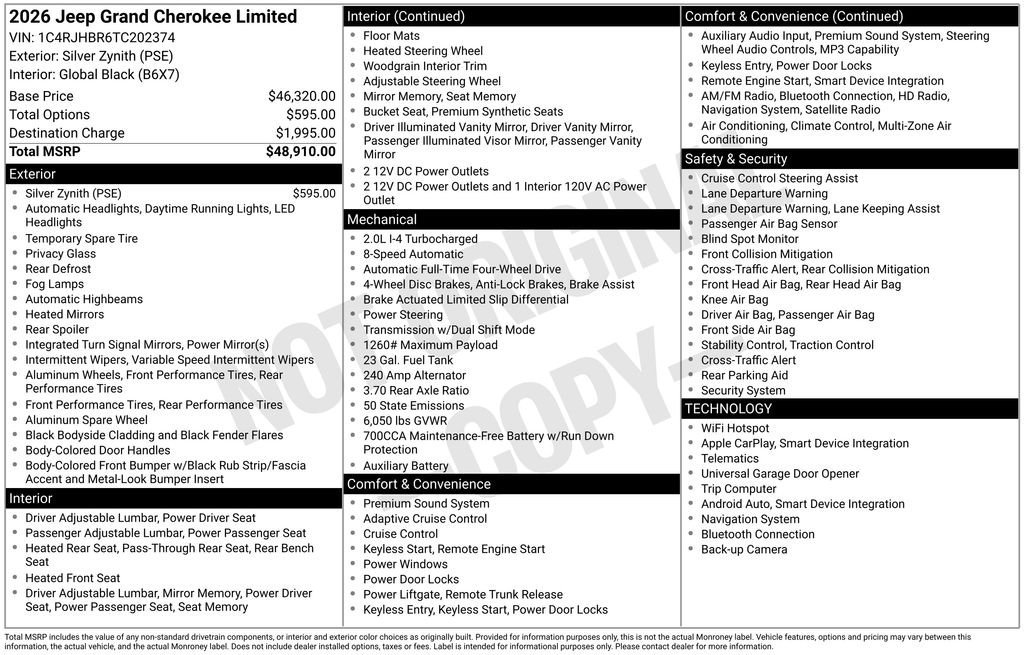 New 2026 Jeep Grand Cherokee Limited AWD/4WD image 28