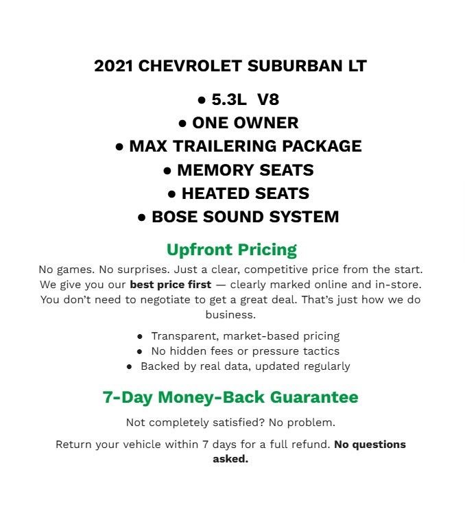 Used 2021 Chevrolet Suburban LT w/ Luxury Package image 2